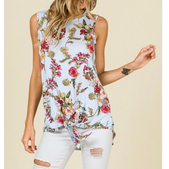 The Raine Top- light blue floral sleeveless top - Picture 3 of 7